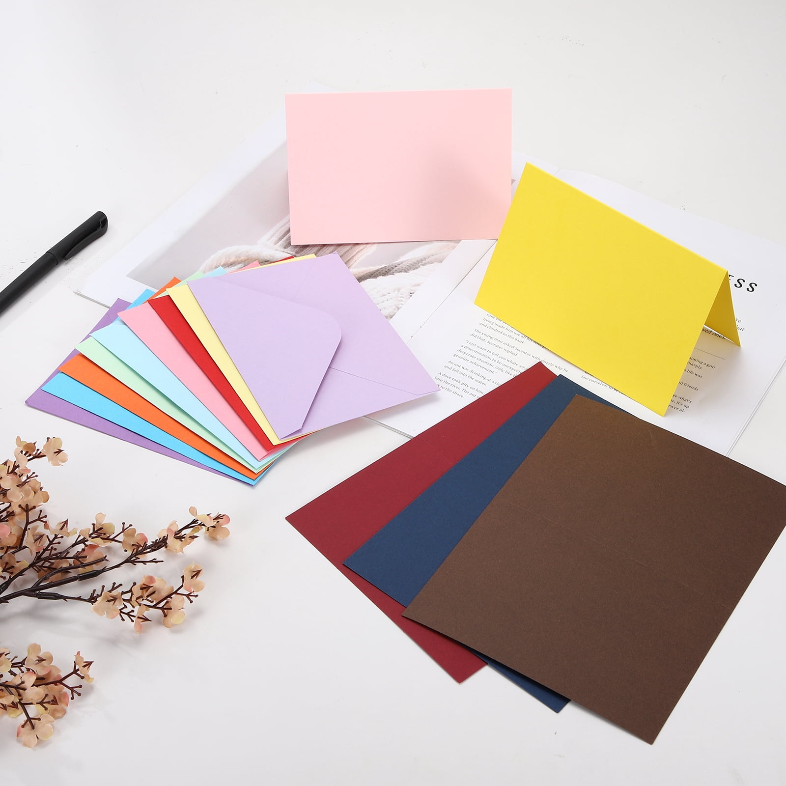 Uxcell 4 x 6" Blank Greeting Cards and Envelopes, 50Sets Half Fold Note Cards and Envelopes 250g Thick Cardstock for DIY Wedding Birthday Party Invitations, Orange Red