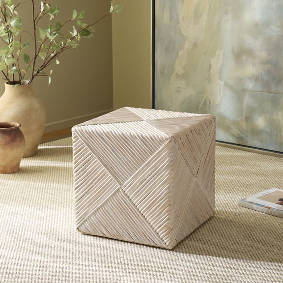 Safavieh Couture Wynrose Woven Split Rattan Ottoman, White