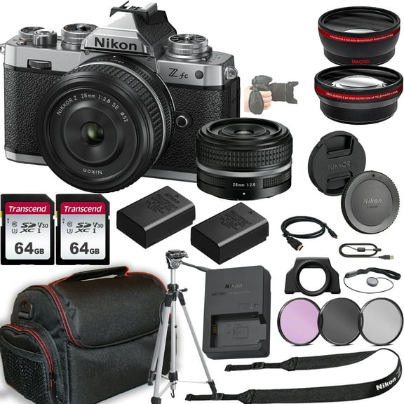 Nikon Zfc Mirrorless Camera w/NIKKOR Z 28mm f/2.8 (SE) Lens   128GB Memory   Case   Tripod   3 Piece Filter Kit   More (30pc Bundle)