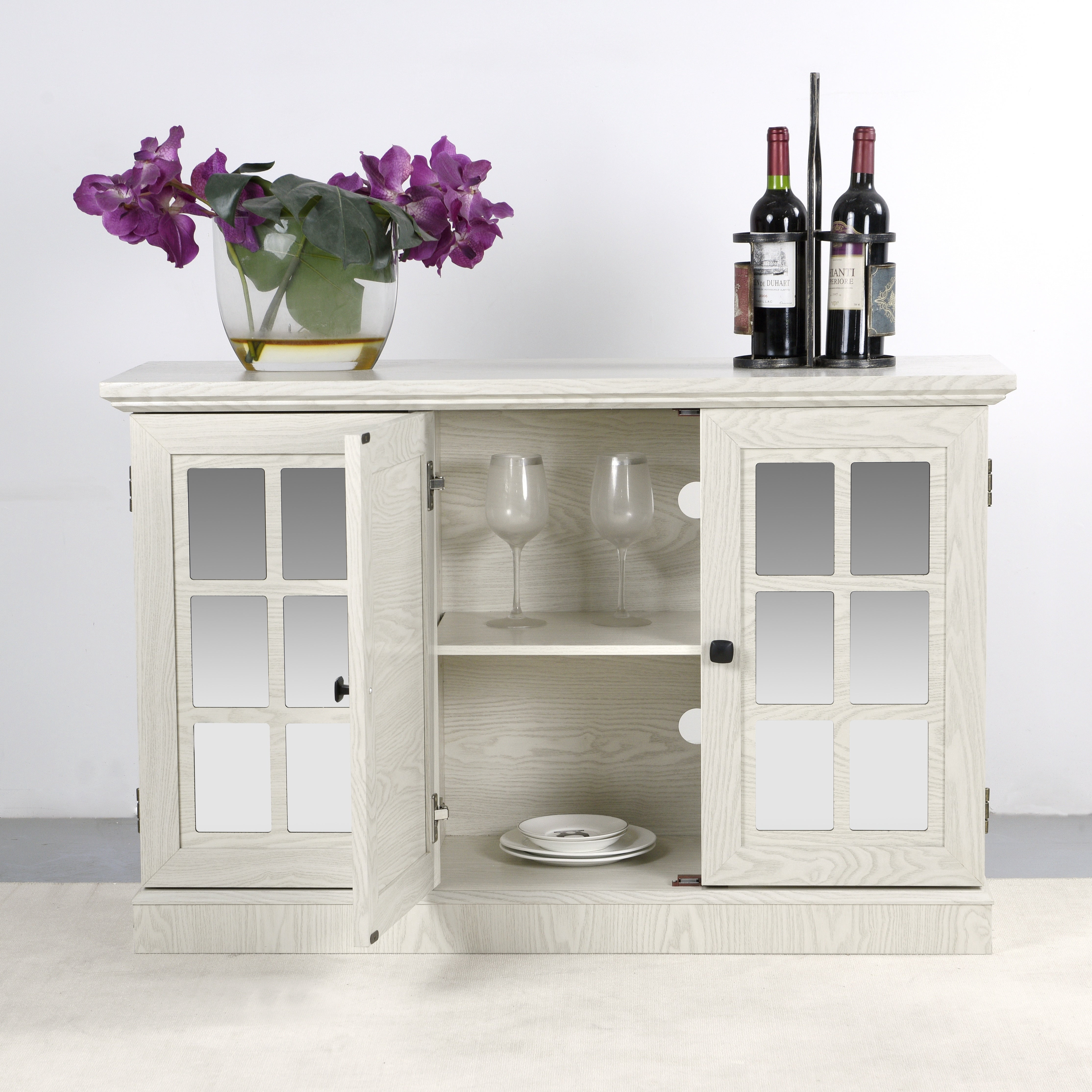 Sailvan 3 Mirrored Acrylic Door Storage Cabinet, 45" Wide Sideboard with Adjustable Shelves