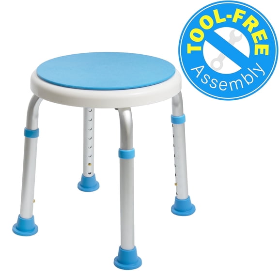 Vaunn Medical Shower Stool Adjustable Swivel Bath Stool, Blue, 250 lb Limit