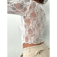 thumbnail image 5 of Elippeo Women Crop Off-Shoulder Tops See-Through Lace Long Sleeve Shirt Casual Pullovers for Club Streetwear, 5 of 6