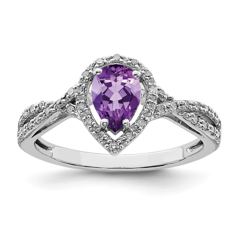 Ladies .925 Sterling Silver Diamond & Amethyst February Stone Ring Size 5-10 