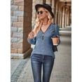 thumbnail image 2 of Women Half Zip Collar Loose Pullover Ribbed Knit Casual Shirts Solid Color Long Sleeve Comfy Warm Blouses  Blue S, 2 of 7
