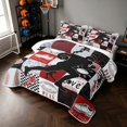 thumbnail image 3 of Manfei Boys Football Quilt King, Sport Checkered King Coverlet Set, Black Red, Black Reversible 3pcs, 1 Bedspread and 2 Pillowcases, 3 of 7