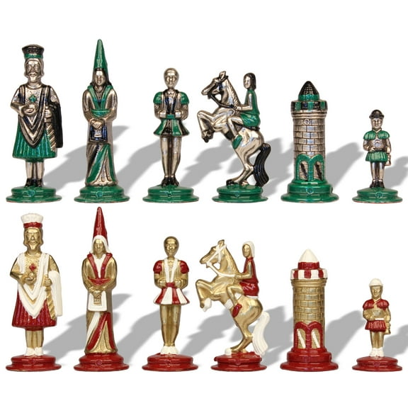 Small Camelot Theme Hand Painted Metal Chess Set by Italfama