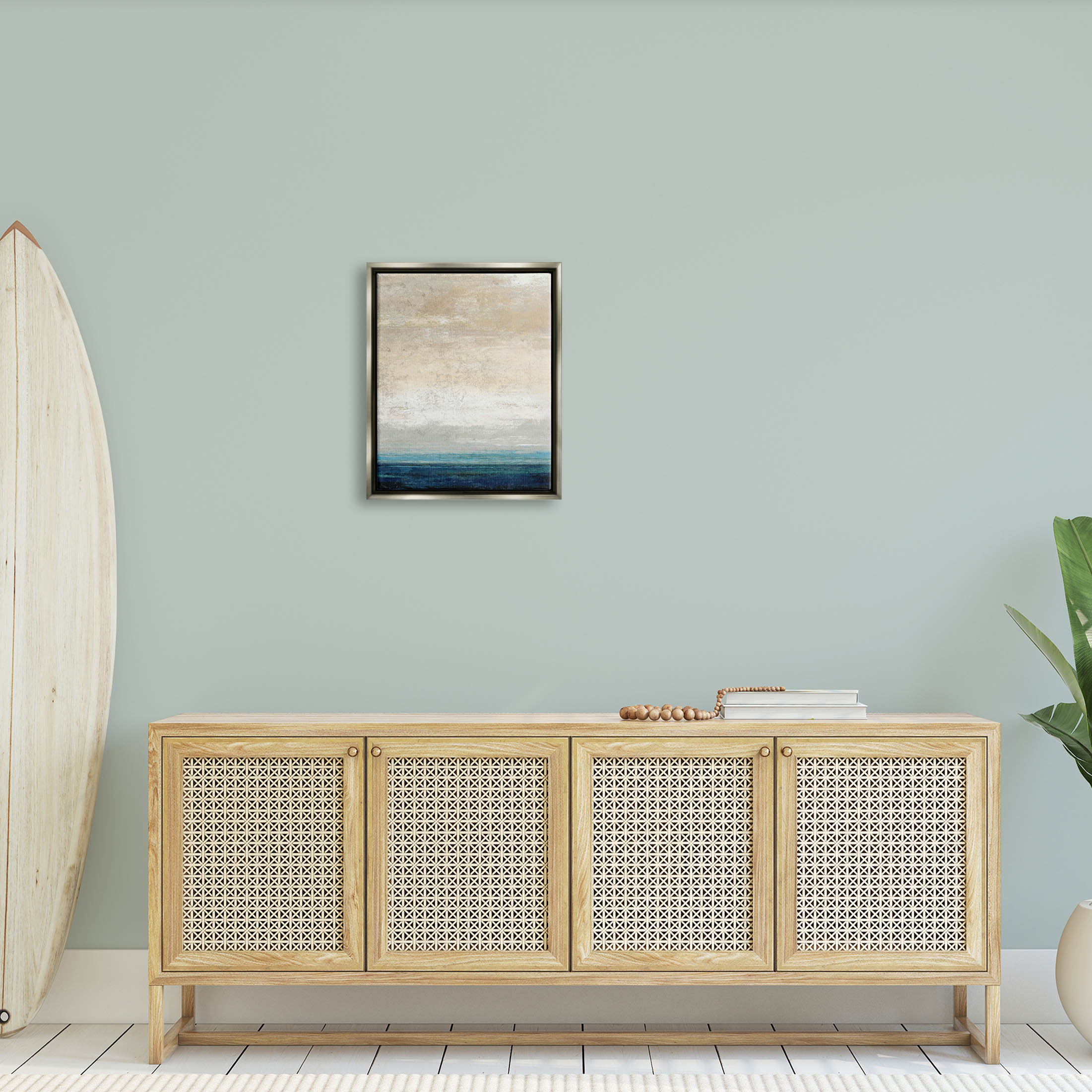 Stupell Industries Distressed Ocean Landscape Abstract Painting Luster Gray Floating Framed Canvas Print Wall Art, Design by Suzanne Nicoll