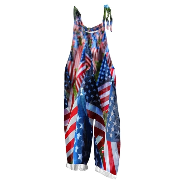XPMWRP Womens Patriotic Bib Jumpsuit Plus Size 4th of July Wide Leg Adjustable Strap Overalls American Flag Sleeveless Rompers Blue XXXXL