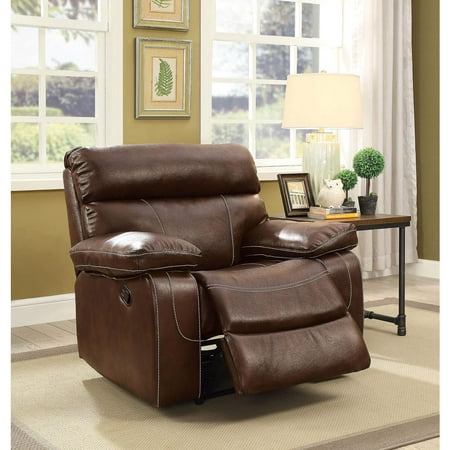 - Leatherette Recliner With Large Padded Arms In Brown