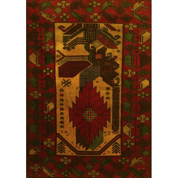 Ahgly Company Machine Washable Indoor Rectangle Persian Yellow Traditional Area Rugs, 2' x 3'