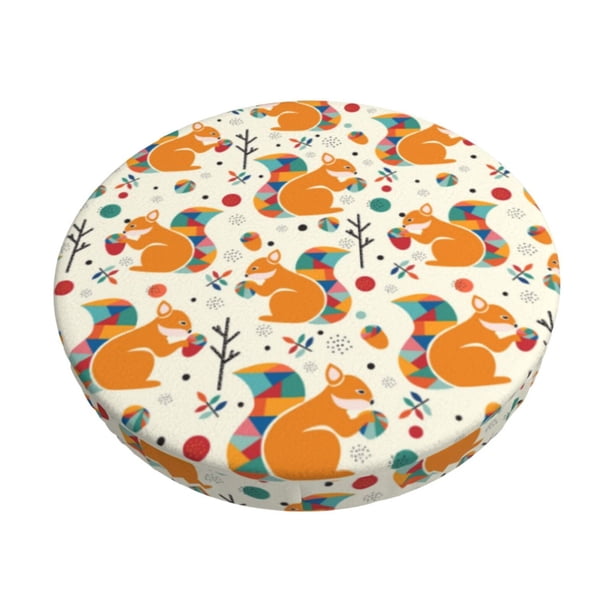 Balery Squirrel With Colorful Tail Fundas de asiento para taburete de bar redondo de tela de terciopelo ajustables que protegen de arañazos y manchas para sillas de 14 a 17 pulgadas.-12 inch