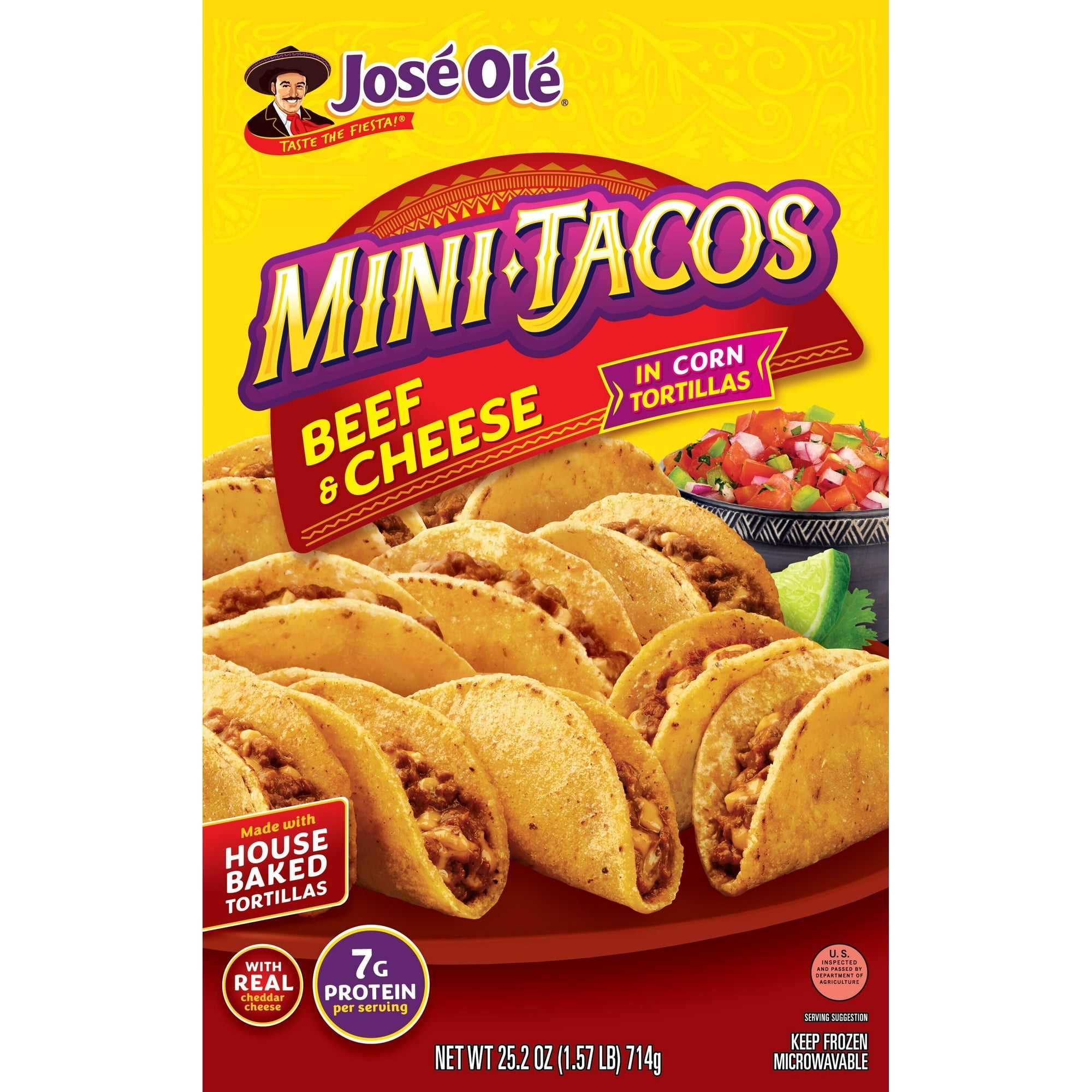 Jose Ole Beef & Cheese Mini Tacos, Frozen Mexican Food, 16.2 oz, 25 Count