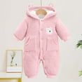 thumbnail image 2 of Baby Girls Fleece Jumpsuit Pink Onesie Baby Long Sleeve Button down Jumpsuit Bear Ears Hooded Warm Baby Boy Clothes Baby Clothes 0-3 Months, 2 of 5