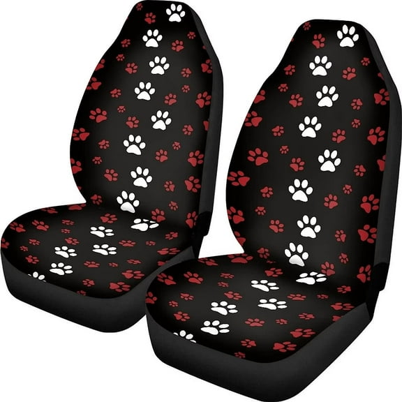 Red White Dog Paw Print Front Seat Covers for CarSedanTruckSUV2 Piece Front Bucket Seat Covers Universal