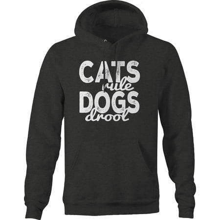 Cats Rule Dogs Drool Meow Pet Kitten Kitty Hoodie for Big Men 3XL Dark Gray