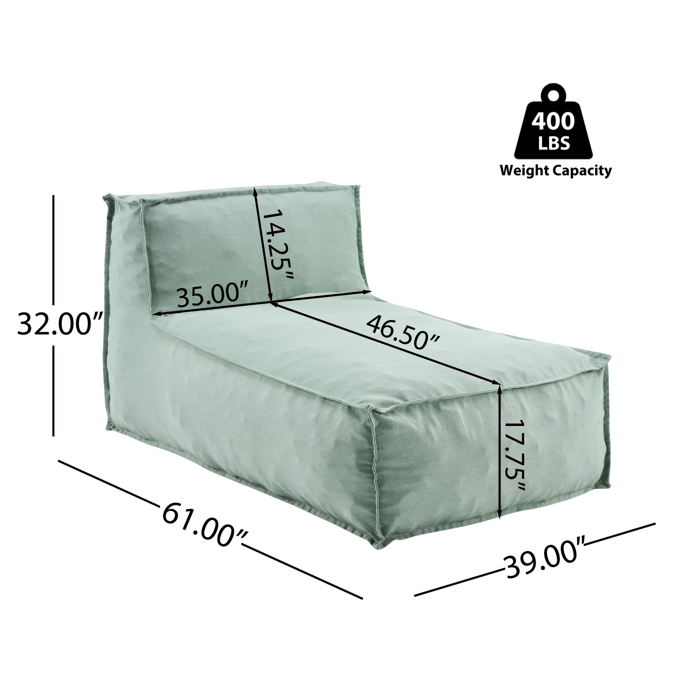 Christopher Knight Home 61" Outdoor Bean Bag Lounge Chair, Plush Foam Filled, Patio Garden Seating, Mint, Set of 2