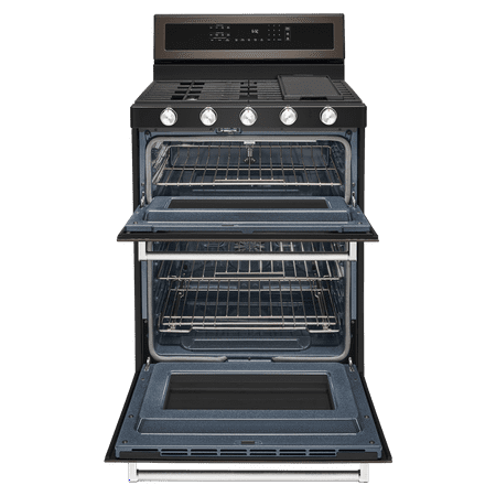 KitchenAid - 6.0 Cu. Ft. Self-Cleaning Freestanding Double Oven Gas Convection Range - Black Stainless Steel