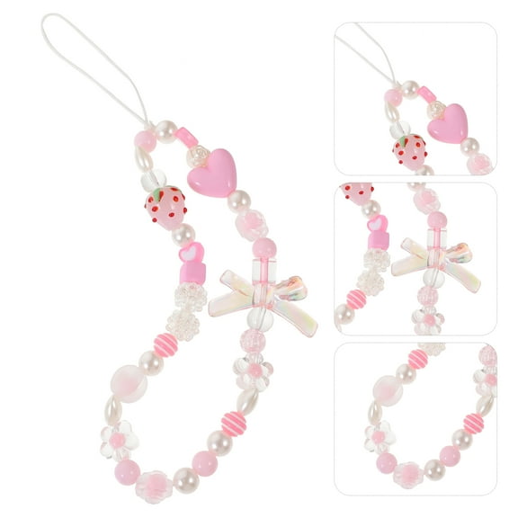 IBASETOY 1Pcs Beaded Phone Charm Phone Jewelry Strap Multi-functional Pink Aluminum Alloy