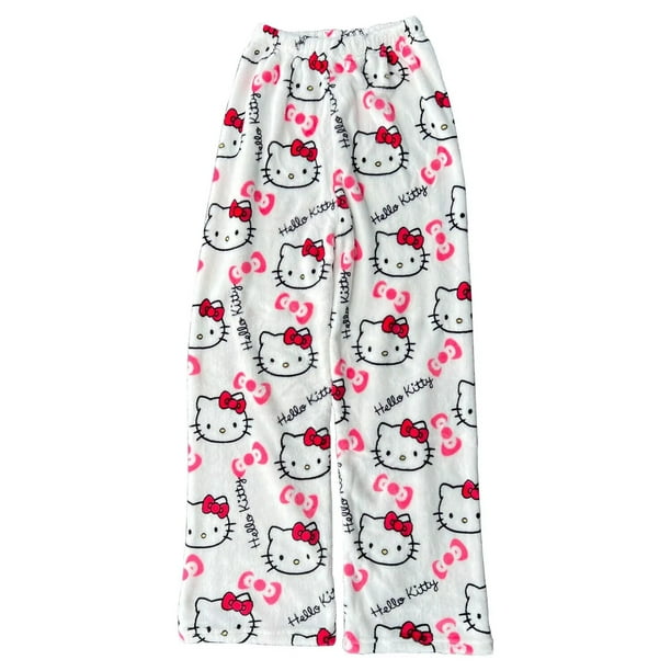 Pantalones de pijama de Hello Kitty para mujer, ropa de dormir de dibujos animados, suave, Kawaii, informal, cálido, Y2K, Sanrio, otoño