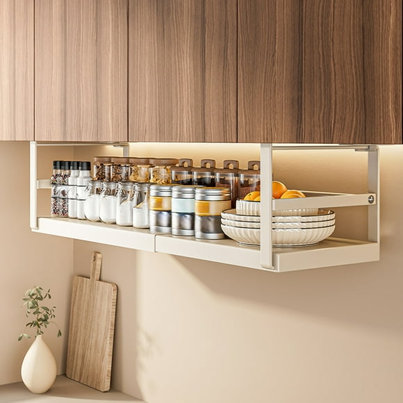EastVita Expandable Under Cabinet Shelf, Hanging Under Shelf Storage Basket Organizer, Metal Under Desk Storage Shelf for Pantry Kitchen Cupboard