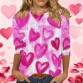 thumbnail image 2 of Feancey Valentines Day 3/4 Sleeve T-Shirts for Women Heart Print Cute Tops Loose Fit Casual Round Neck Blouse Trendy Going Out Tees Pink L, 2 of 7