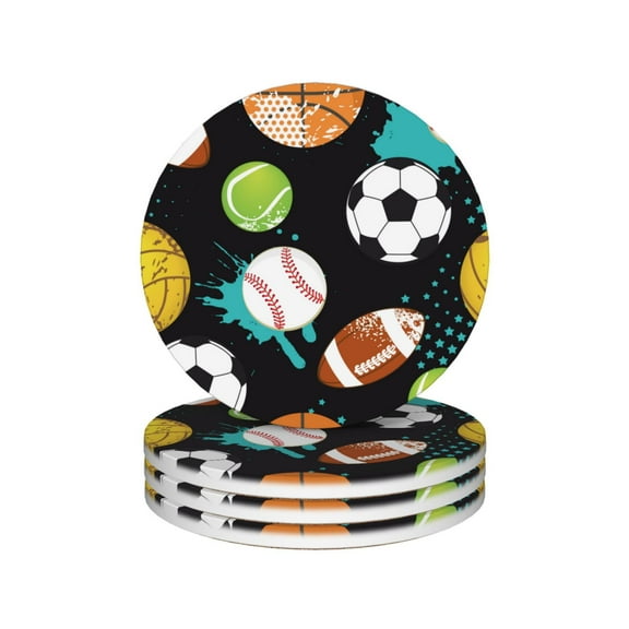 Soccer Drink Coasters,Baseball Mug Coaster Mat Set 4 for Coffee Table Home Living Room Decor