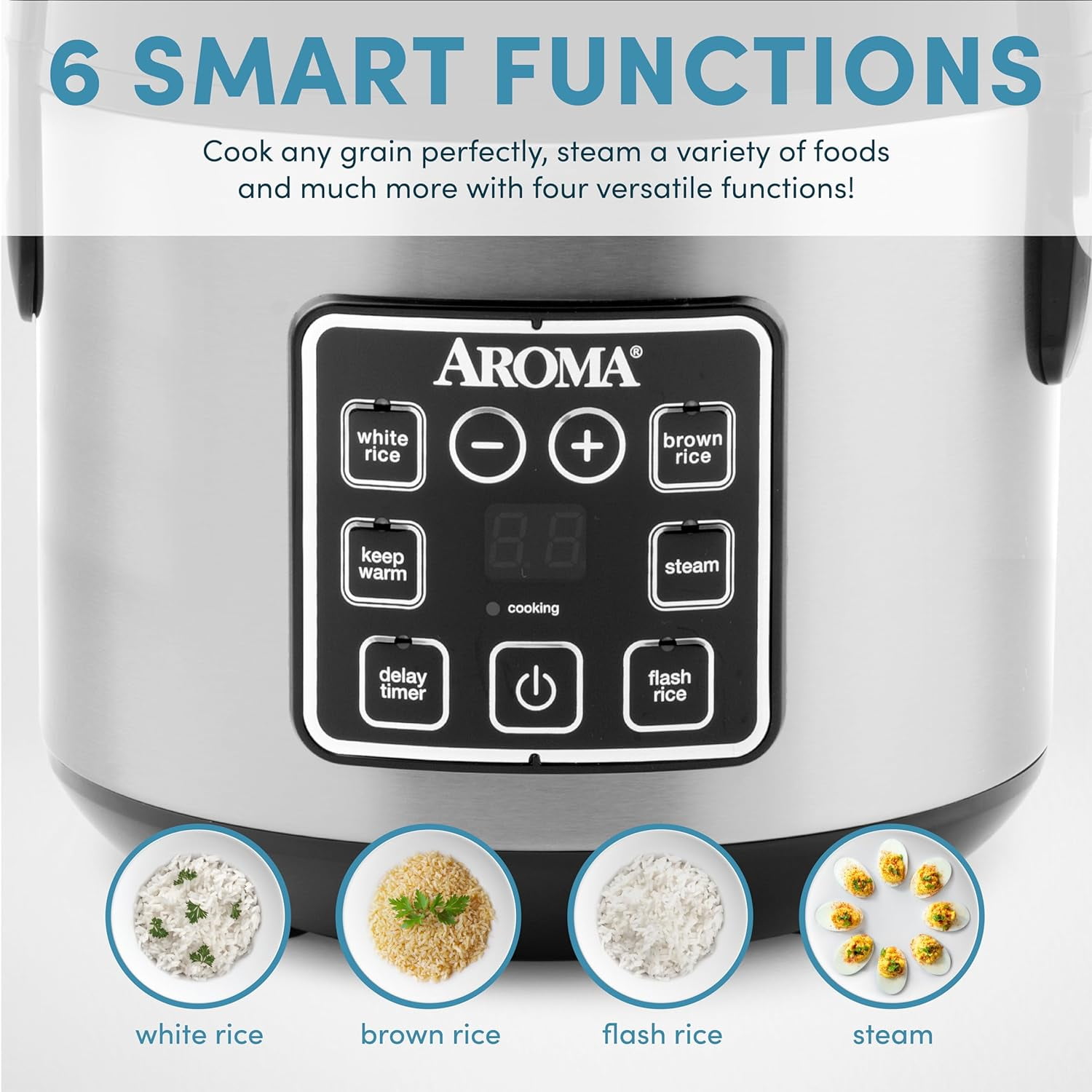 Digital Rice Cooker with Steamer, 4-Cup Uncooked / 8-Cup Cooked, Multicooker, Stainless Steel