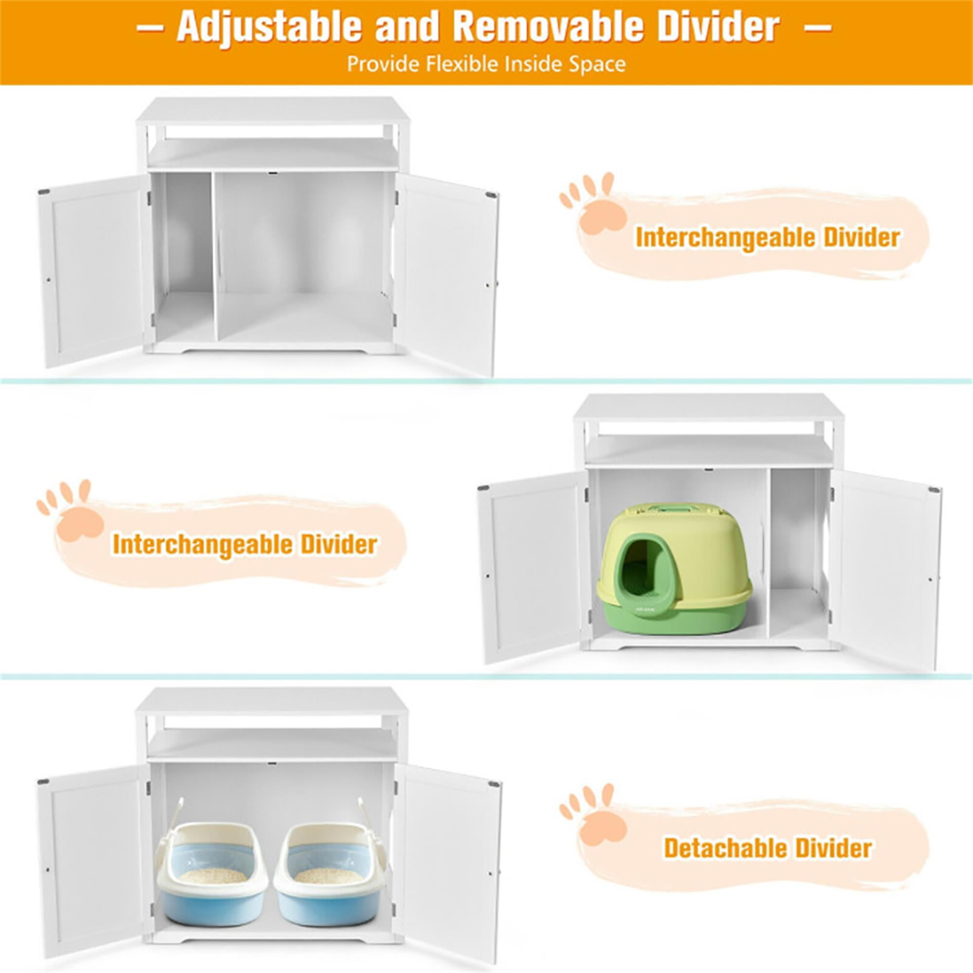 Kadyn 31" Wooden Hidden Cat Litter Box Enclosure Furniture, Cat Washroom with Storage Layer, Cat House for Large Cats, White