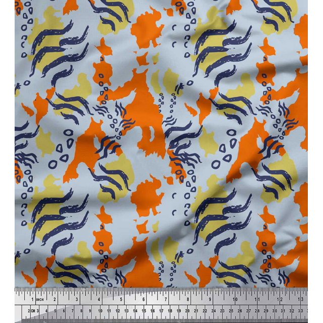 Soimoi Orange Rayon Fabric Leopard & Wild Animal Skin Printed Craft Fabric by The Yard 56 Inch Wide