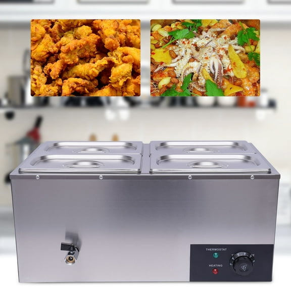 DENEST Commercial Food Warmer with Lids 4-Pan Buffet Food Warmer Container Stainless ,30℃/86℉ to 85℃/185℉