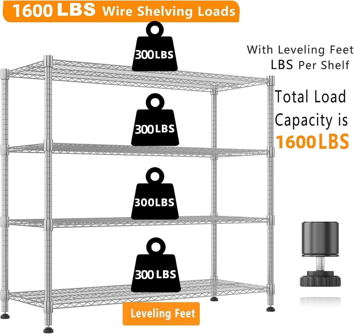 Sailvan 5-Tier Heavy Duty Metal Shelving Unit with Wheels, 1600lb Capacity Wire Storage Rack, 36"W x 18"D x 72"H, Adjustable Garage Shelves,Silver