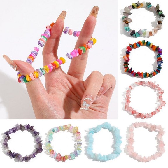 Vorkoi Gemstones Beaded Stretch Bracelet for Women Crystal Stone Bracelets Round Beads Semi-Precious Stretch Bracelet Unisex