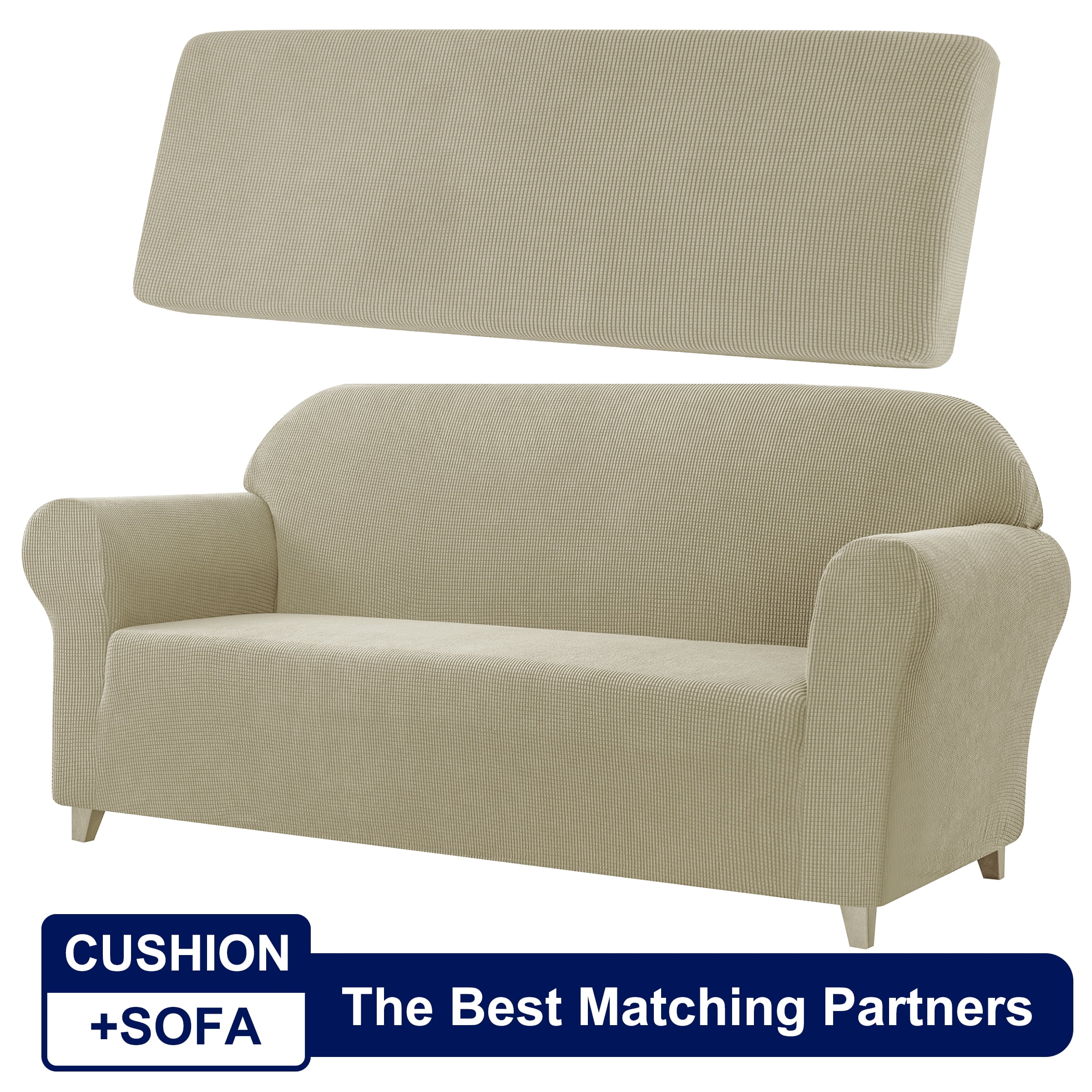 Subrtex Sofa Cover 1 Piece Slipcover with extra Stretch Cushion Seat Cover, Loveseat, Sand