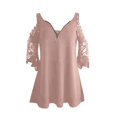 thumbnail image 5 of LoyisViDion Women'S Tops Long Sleeve Cold Shoulder Tops Neck Zipper Soild Hollow Out T-Shirt Casual Blouses Shirts Pink 8(L), 5 of 6