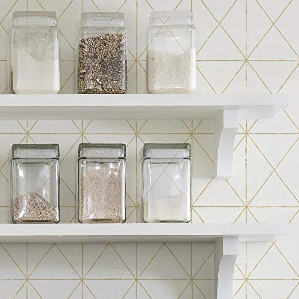 NuWallpaper White And Gold Get In Line Vinyl Peel And Stick Wallpaper, 216-in by 20.5-in, 30.75 sq. ft.