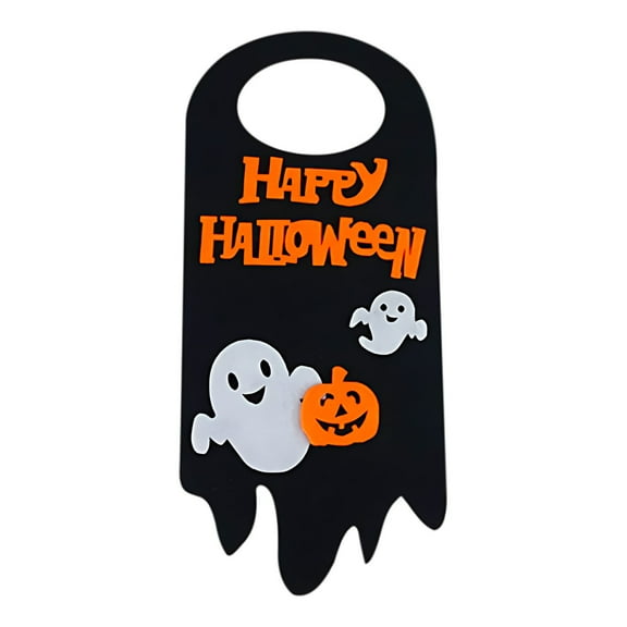 2pcs Halloween Door Hanger Sign, Happy Halloween Felt Door Knob Sign for Office, Home, Hotel Door Decor, Pumpkin Ghost Halloween Decorations