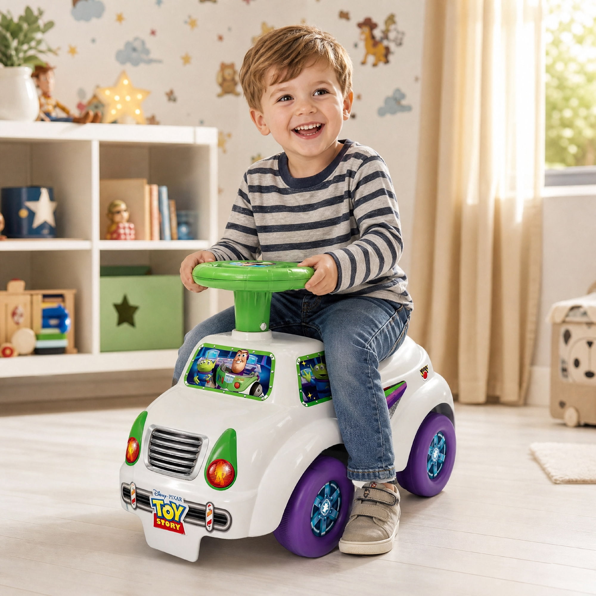 Kiddieland: My First Ride-On - Buzz Lightyear - Disney Lights & Sounds Foot-To-Floor Vehicle, Interactive Dashboard, In-Outdoor Play, Toddler 12-36mo