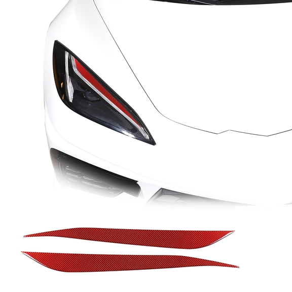 TINKI Soft Real Carbon Fiber Front Headlight Eyebrow Panel Trim Decal Fit for Chevrolet Corvette C8 2020-2023, Car Front Headlamp Eyebrow Trim Sticker Accessories