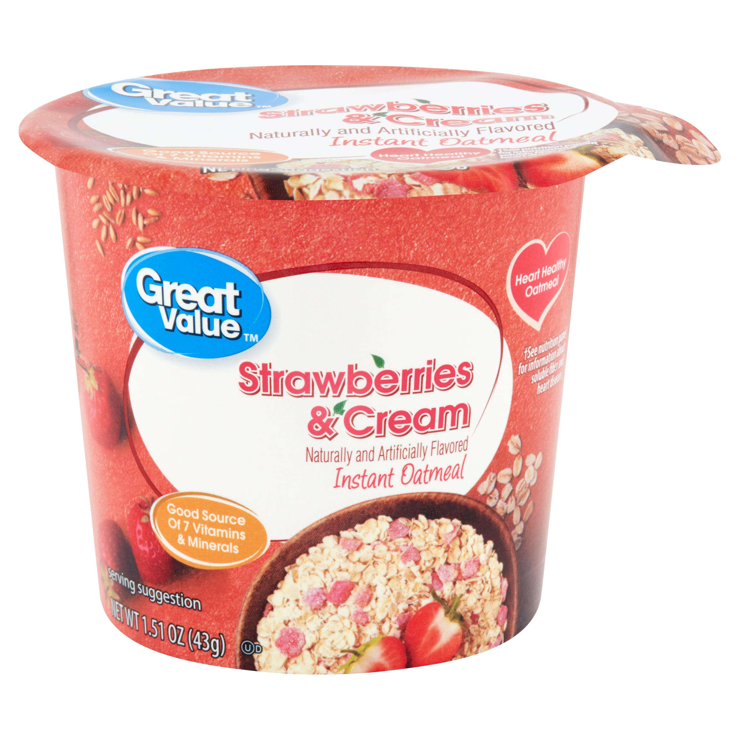 Great Value Strawberries & Cream Instant Oatmeal, 1.51 oz