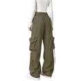 thumbnail image 4 of Wide Leg Cargo Pants for Women Hiking Parachute Pants Stretch Drawstring High Waisted Lightweight Joggers Y2k Streetwear, 2XL, 4 of 6