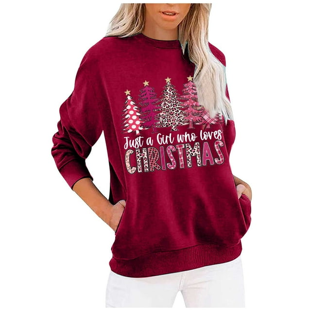 Amzcrzy Chandails en Molleton pour Femmes Chandail en Molleton de Noël Décontracté à Manches Longues Col Rond avec Poche Blouse Chandails en Molleton pour Femmes Chandails en Molleton et Chandails à Capuchon Col Rond TG