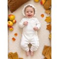 thumbnail image 4 of Loicainy Newborn Infant Girl Fall Romper 3 6 Months Ruffled Trim Long Sleeve Bodysuit and Hat 2 Pcs Set, 4 of 9