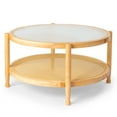 thumbnail image 2 of Ktaxon 31.5in Wood Side Table, Patio Wicker End Table with Double-Layer, Round  Rubber Wood Small Table with Glass Top (Teak, Large), 2 of 10
