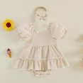 thumbnail image 2 of Fesfesfes Baby Toddler Girls Plaid Puff Sleeve Romper Dress with Bow Headband, Cute Summer Short Sleeve Onesie Bodysuit Outfit for Daily Wear Kids 0-18 Months Old., 2 of 9