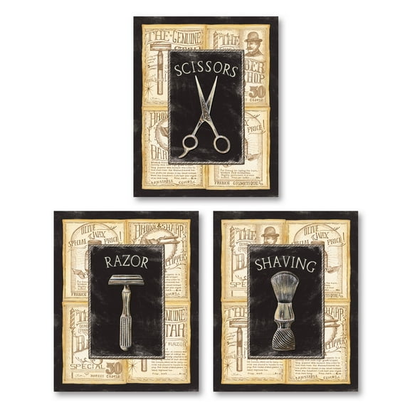 Popular Vintage Barber Shop Prints Shave Scissors Razor 8X10, Three 8x10in Poster Prints