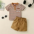 thumbnail image 2 of Baby Boy Outfits Summer Kids Toddler Boys Casual Outfit Striped Print Short Sleeve T Shirt and Shorts Hawiian Style Suit Baby Outfits Brown 0 Months-6 Months, 2 of 7