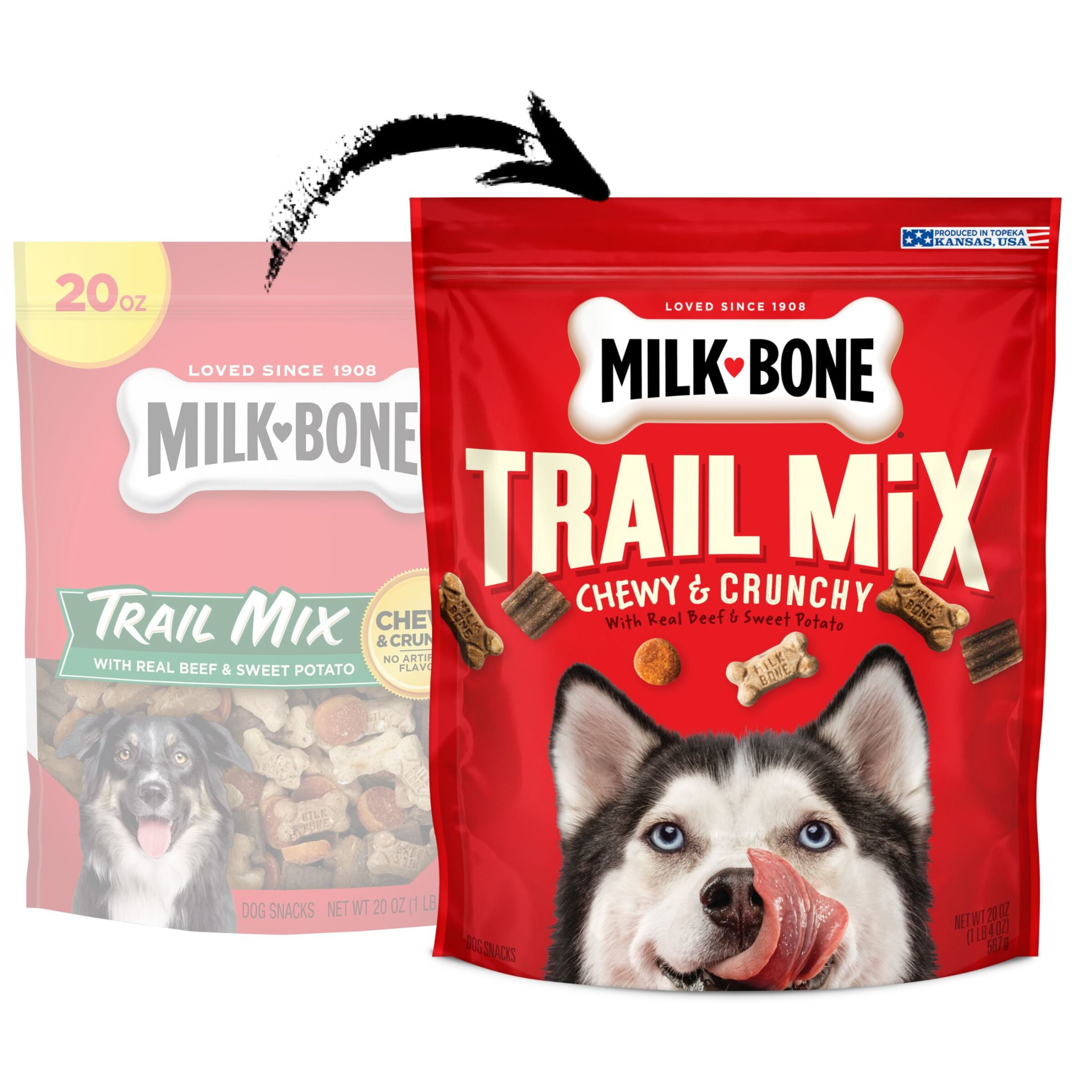 (2 pack) Milk Bone Trail Mix With Real Beef & Sweet Potato, Crunchy & Chewy Dog Treats, 20 oz
