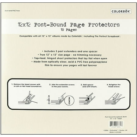Colorbok Top Loading 3-Hole Page Protectors, 12" x 12