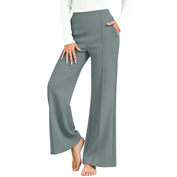Admvng Women's Pants High Waisted Wide Leg Front Seams Solid Trousers