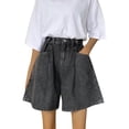 thumbnail image 3 of XIAONU Women's High Waist Denim Shorts Wide Leg Pleated Bottoms Stretchy Casual Weekend Shorts Grey, 3 of 4